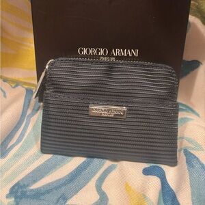 Giorgio Armani Black Ribbed Zip Card Pouch